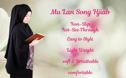 MuLanLegend Mu Lan Song Hijab | Large Non-See-Through Muslimah Headscarf Wrap | Non-Slip Women Scarf | Flowy and Drapey - color: Black