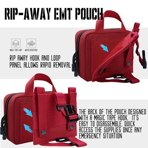 Upgrade Molle Rip Away Ifak Pouch, Tactical Small Belt First Aid Pouch Medical Utility EMT Pouch Only - color: Red