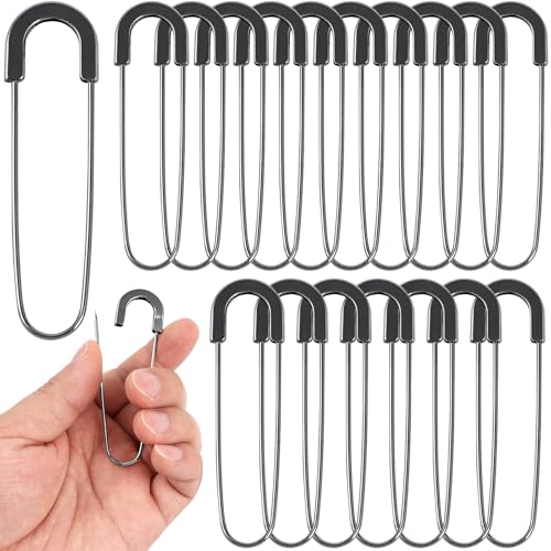 Large Safety Pins 3 Inch for Jewelry Making-Extra 20 PCS Heavy Duty No Coil Safety Pins -Giant Gunmetal Large Sewing Pin Brooches for Charms,Clothes,Jewelry,Shawls, Crochet - color: Gunmetal-20pcs