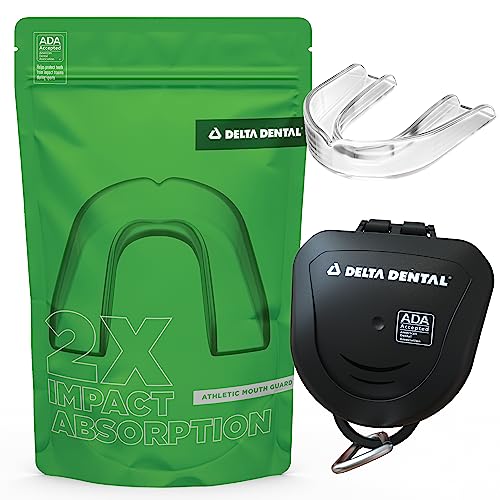 Delta Dental Mouth Guard, ADA Accepted, 1-Pack Plus Case, Youth Clear | 2X impact absorption vs standard mouthguards; works with braces; for contact sports - color: Clear, size: Youth