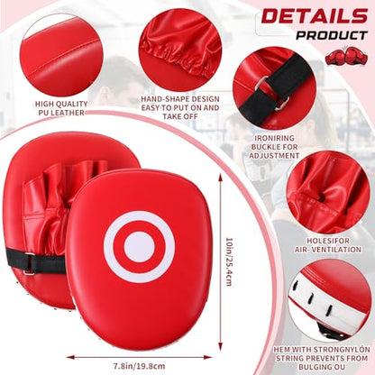 Poen 7 in 1 Taekwondo Kick Pad Boxing Training Equipment Punching Mitts Martial Arts Wrist Band Adjustable Soft Pads Set for Karate Muay Thai MMA Training - color: Red