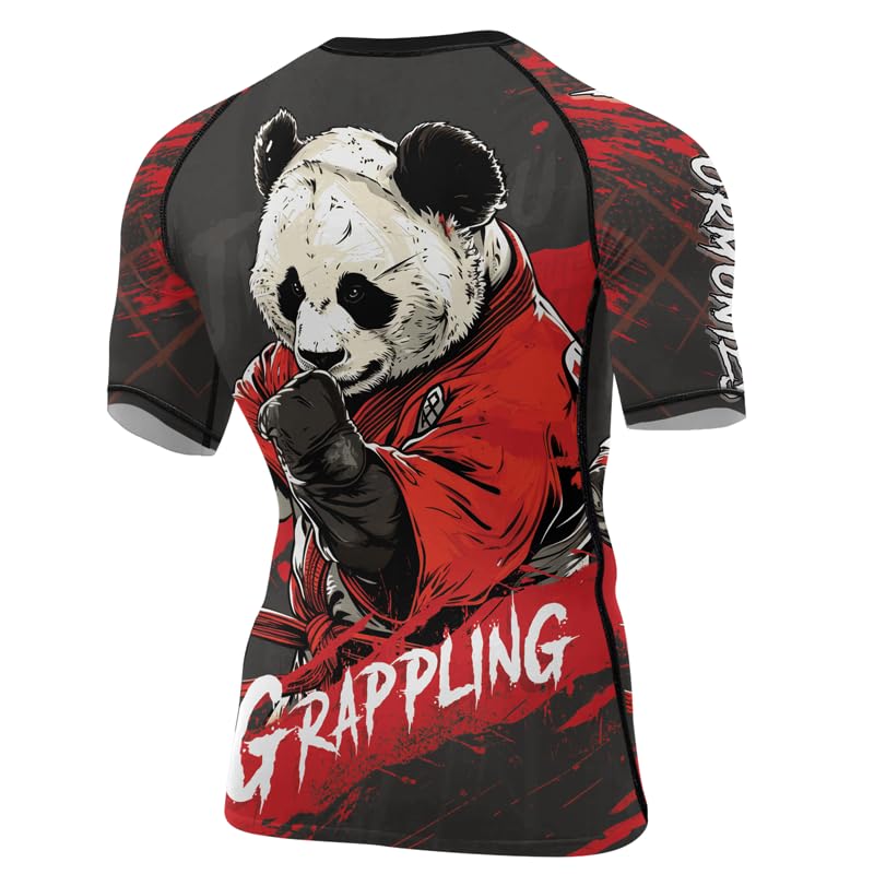 Panda Fighter Men's Short Sleeve Compression Rash Guard MMA Jiu Jitsu BJJ Grappling Base Layer Combat Shirt - color: V2, size: X-Small