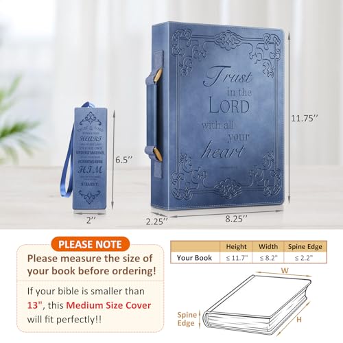 FINPAC Large Classic Bible Cover Vegan Leather Carrying Book Case Church Bag Bible Protective with Handle, Gift for Men, Women, Father, Mother, Friends, Blue - color: Blue