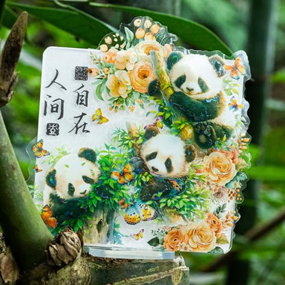 Yoksas 40Pcs Holographic Shiny Kawaii Panda Stickers - Waterproof Transparent Glitter Cute Panda Stickers for Scrapbooking,Water Bottles,Journals - color: Shiny Panda