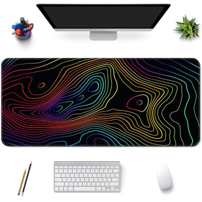 Desk Mat Pad,Large XXL Extended Mouse Pad Mat for Desktop Keyboard | 35''×15.6'' XXL Extended Gaming Mouse Pad with Non-slip Base Desk Matt Mousepad for Computer,Office,Keyboard and Laptop - color: A4-Topographic 1