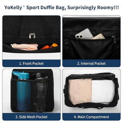 Gym Bag 20 inch Sport Duffle Bag for Men, Black | 40L, Weekender, Travel - color: Black