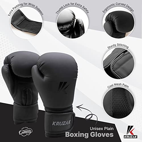Kruzak Matte Black Boxing Gloves and Pads, Boxing Gloves Training Set for Kickboxing and Muay Thai MMA Training - Boxing Kit for Adults with Punching Pads for Martial Arts and Karate - size: 12 oz