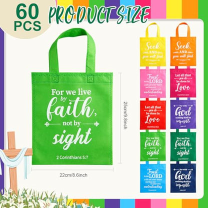 WILLBOND Christian Gift Bags Reusable Non Woven Bible Verse Goodie Bags with Handle Fabric Religious Employee Appreciation Gifts for Church Positive Business Party Favor - color: Bright Color