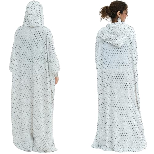 Upgraded Abaya Dress for Women 1PC Hoodie Polka Dot Modest Prayer Robe - color: White, size: Size 1