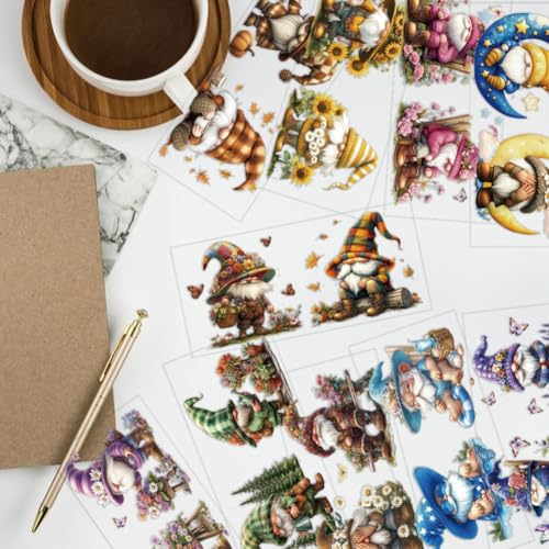 arricraft 10 Pcs Colorful Dwarf Elf Theme Cup Printing UV Transfer Papers, 10 Styles Gnome Moon Butterflies Forests Flowers UV DTF Cup Wrap Stickers for 16 OZ Glass Cups Crafts 9.5x4.3inch - style: Colorful Dwarf Elf Theme