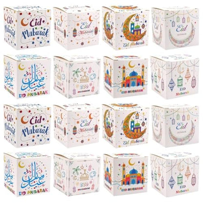 16 Pcs Eid Mubarak Candy Box Ramadan Gift Boxes Muslim Party Favor Boxes Paper Gift Box for Eid Islamic Party Decorations