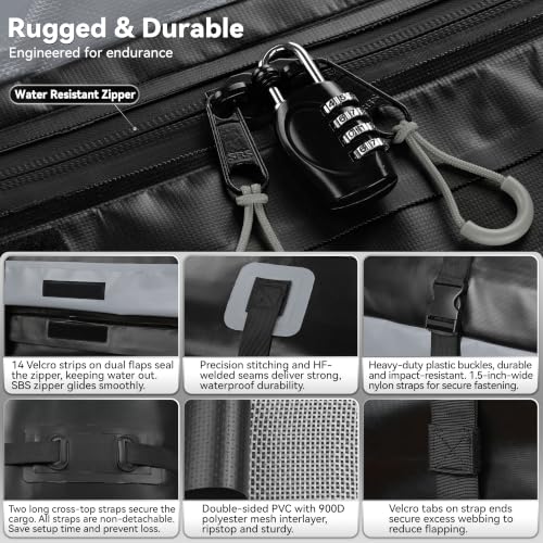 MARCHWAY Waterproof Car Roof Luggage Bag, Weatherproof Soft Shell Rooftop Cargo Carrier Bag for Vehicles with or Without Rack. 6 Door Hooks, Anti Slip Mat, Lock Included (21 Cubic Feet, Black) - size: 21 Cubic Feet, Black