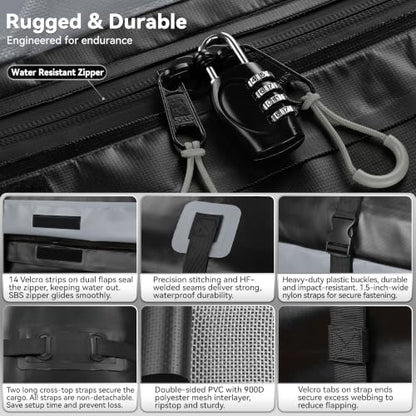MARCHWAY Waterproof Car Roof Luggage Bag, Weatherproof Soft Shell Rooftop Cargo Carrier Bag for Vehicles with or Without Rack. 6 Door Hooks, Anti Slip Mat, Lock Included (21 Cubic Feet, Black) - size: 21 Cubic Feet, Black