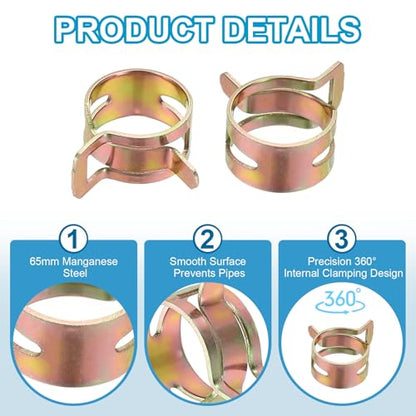 PATIKIL Spring Band Hose Pipe Clamps for 16-18.3 mm OD Hose, 50 Pack Silicone Vacuum Constant Tension Band Clips for Fuel Line Silicone Air Hose Tube Water Pipe, Gold - size: 16-18.3 mm