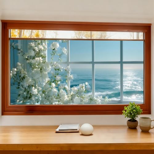 Window Privacy Film 39.37 x 17.3 in Rose Ocean View Static Cling - color: Colorful0302