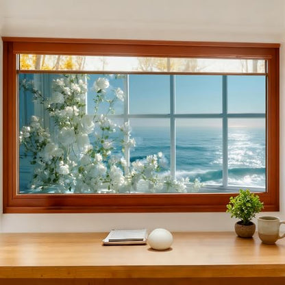 Window Privacy Film 39.37 x 17.3 in Rose Ocean View Static Cling - color: Colorful0302