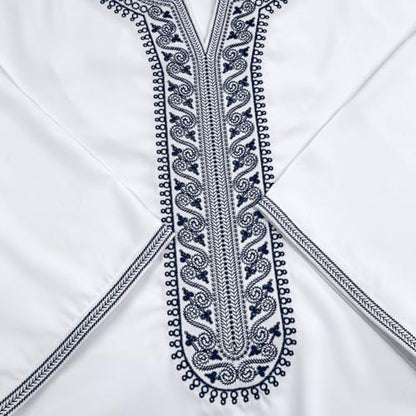 Men Arabic Thobe Short Sleeve Plus Size Loose Fit Embroidery Thobe with Pockets Long Abaya Muslim Kaftan Robe for - size: X-Large