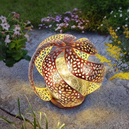 AIINY Solar Lights Outdoor - Ramadan Decor for Outside Garden, Hollow Light With Glass Globe, Lantern Gardening Gifts for Women, Mom, Pathway, Balcony, Tabletop Decoration