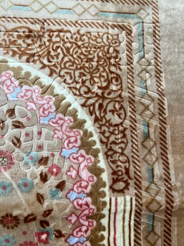 Traditional Islamic Prayer Rug with Memory Foam, Brown and Pink Floral Pattern, Machine Made, 70x110 cm, 10mm Thickness