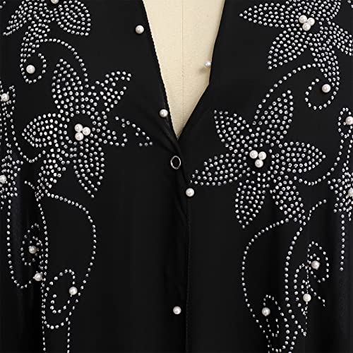OBEEII Muslim Dress for Women Loose Batwing Sleeved Hooded Beaded Embroidery Long Abaya Dress Kaftan Abayas Islamic Robe - color: Bs01