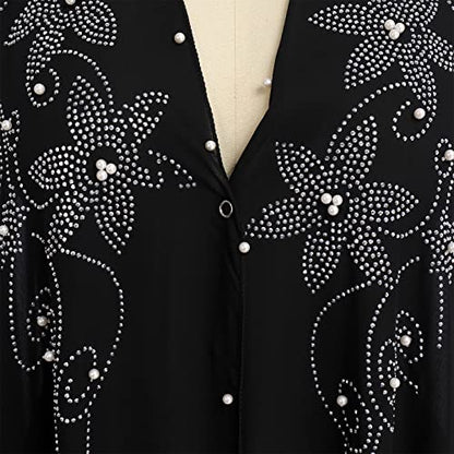 OBEEII Muslim Dress for Women Loose Batwing Sleeved Hooded Beaded Embroidery Long Abaya Dress Kaftan Abayas Islamic Robe - color: Bs01