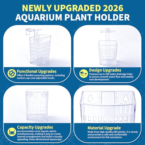 Newly Upgraded Aquarium Plant Holder | Adjustable in Height and Width, with Extendable Hook and Suction Cup, 4-Pack for Aquatic Plants and Aquariums(Transparent) - color: Transparent