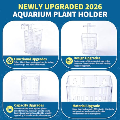Newly Upgraded Aquarium Plant Holder | Adjustable in Height and Width, with Extendable Hook and Suction Cup, 4-Pack for Aquatic Plants and Aquariums(Transparent) - color: Transparent