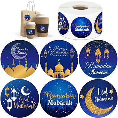 Nezyo 600 Pieces Ramadan Mubarak Stickers Eid Islamic Kareem Wall Window Stickers Ramadan Envelopes Gift Bags Labels for Eid Party Decorations(Vivid Style) - style: Vivid Style