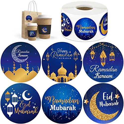 Nezyo 600 Pieces Ramadan Mubarak Stickers Eid Islamic Kareem Wall Window Stickers Ramadan Envelopes Gift Bags Labels for Eid Party Decorations(Vivid Style) - style: Vivid Style