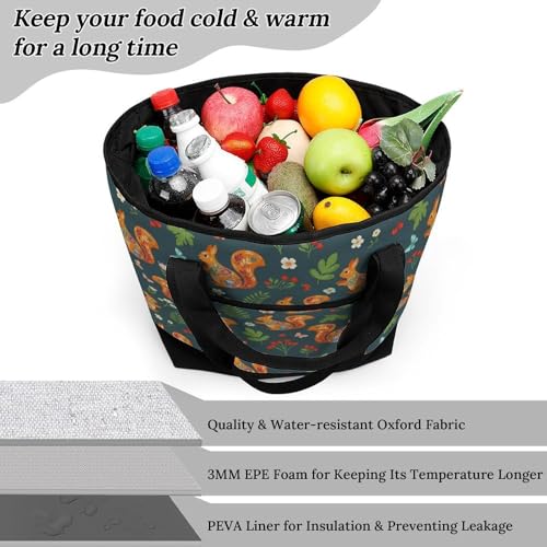 SWEET TANG Cooler Bag, Floral Squirrels Reusable & Leak Proof Food Grocery Bag, Portable Travel Cooler - color: Pattern 99
