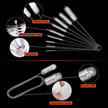 10 Pcs Flexible Drain Brush Straw Cleaner Brush Set,Pipe Cleaners Brush,61Inch Stainless Steel Double-Ended Hose Brush 8.2Inch Nylon Long CPAP Tube Cleaning Brush for Home Kitchen Sink Plumbing(White) - color: White
