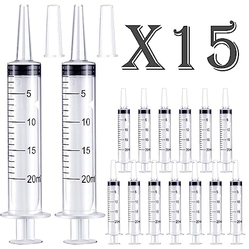 15 Pack-20ml Plastic Feeding Syringe with Cap,Individually Packge Sealed,Measuring Liquid Syringe Suitable for Industrial Scientific Labs Animal Husbandry