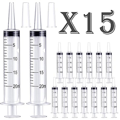 15 Pack-20ml Plastic Feeding Syringe with Cap,Individually Packge Sealed,Measuring Liquid Syringe Suitable for Industrial Scientific Labs Animal Husbandry