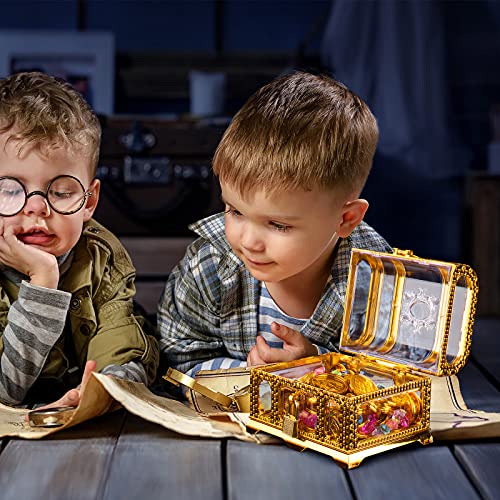 Treasure Chest with Lock and Key,Pirate Theme Party Favors for Kids,Transparent Golden Pirate Chest - color: transparent golden chest 2