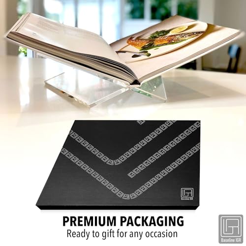 Medium Clear Acrylic Book Stand, 8.7” x 6.3” x 3.6”, Acrylic Book Holder, Open Bookstand for Display and Reading Cookbooks, Art Books, Bibles, Magazines - Home and Office - color: Clear, size: Medium