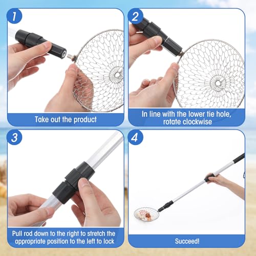 Vinsot 4 Pcs Shark Tooth Sifter Beach Sand Sifter Set 41.4" Adjustable Beach Sand Scoop Shell Scooper with Long Handle for Picking up Shells Beachcombing Rock Hunting