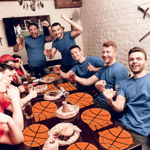 48Pcs Basketball Paper Plates and Napkins Basketball Birthday Party Decorations Sport Party Supplies Black Orange Dessert Plates Disposable Tableware Set for Teenagers Kids Boys Adults Serve 24 - style: Basketball