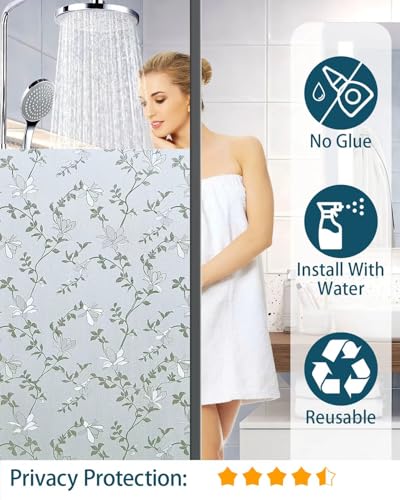 Frosted Glass Window Film with Elegant Flower Design, Bathroom Window Privacy Film for Glass Windows Cover, Static Cling, Removable, Reusable, Anti-UV, Anti-Glare, 29.5 Inch * 78.74 Inch - color: Pure, size: 29.5 Inch * 78.74 Inch