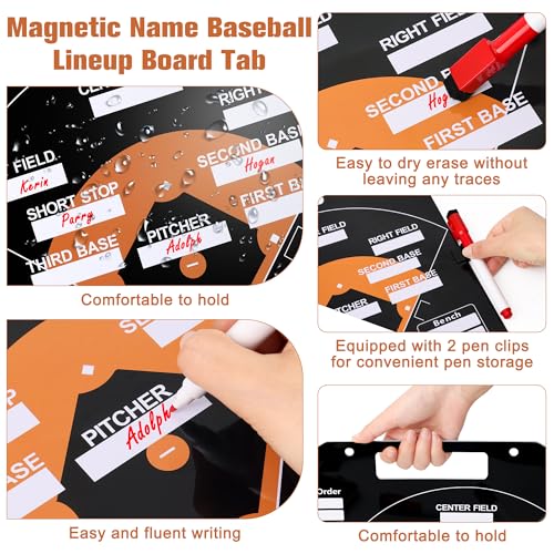 Magnetic Baseball Coach Clipboard, Anglecai Double-Sided Dry Erase Baseball Lineup Board for Softball Dugout Board Baseball Coaching Board with 30 Lineup Card/ 10 Magnet/2 Marker/2 Hook (Black) - color: Black