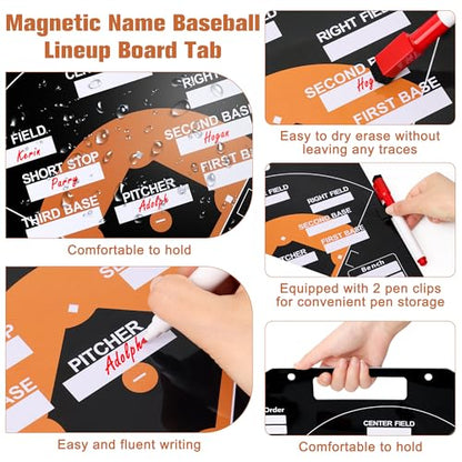 Magnetic Baseball Coach Clipboard, Anglecai Double-Sided Dry Erase Baseball Lineup Board for Softball Dugout Board Baseball Coaching Board with 30 Lineup Card/ 10 Magnet/2 Marker/2 Hook (Black) - color: Black