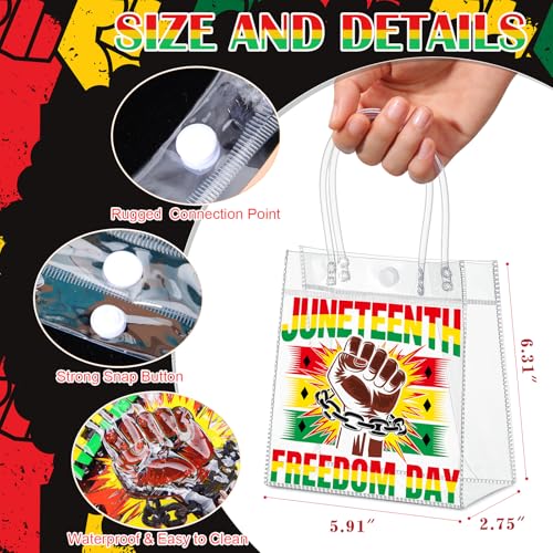 Aliceset 24 Pcs Juneteenth Clear Gift Bags with Handle for Freedom Day Party, African American June 19th Celebration Favor Goodie Bags, 6.31" x 5.91" x 3.15" - style: Juneteenth