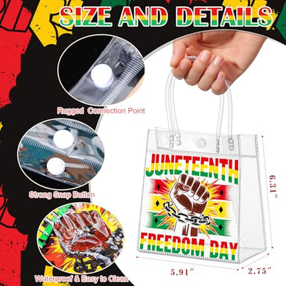 Aliceset 24 Pcs Juneteenth Clear Gift Bags with Handle for Freedom Day Party, African American June 19th Celebration Favor Goodie Bags, 6.31" x 5.91" x 3.15" - style: Juneteenth