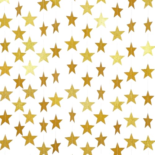 Spakon 65 Ft Star Garland Hanging Decoration Double Sided,Glitter Gold - color: Glitter Gold