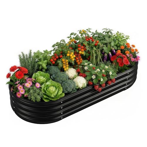 Land Guard Galvanized Raised Garden Bed Kit, Galvanized Planter Raised Garden Boxes Outdoor, Oval Large Metal Raised Garden Beds for Vegetables(Grey)4×2×1ft(1pcs) - color: 2-grey, size: 4×2×1ft(1pcs）