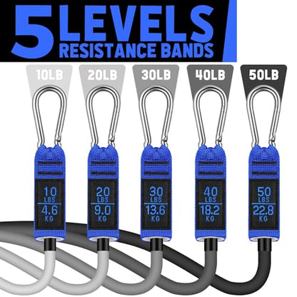 WALITO Resistance Bands Set - Exercise Bands with Handles, Door Anchor, Legs Ankle Straps, for Heavy Resistance Training, Physical Therapy, Muscle Training, Yoga, Home Workouts