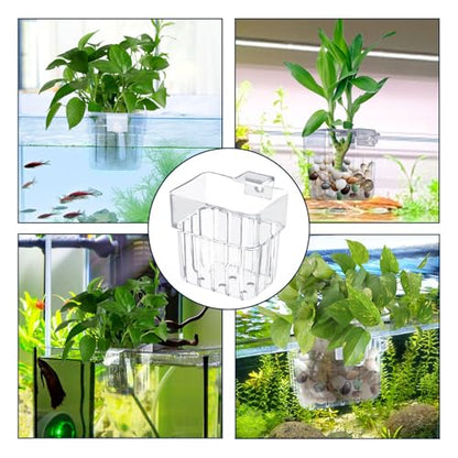 Gosknor 4pcs Aquarium Plant Holders, Transparent Plastic Fish Tank Plant Pots Hanging Aquarium Planter Aquarium Plant Basket Aquatic Plant Cup for Aquarium Fish Tank Hydroponic Plants