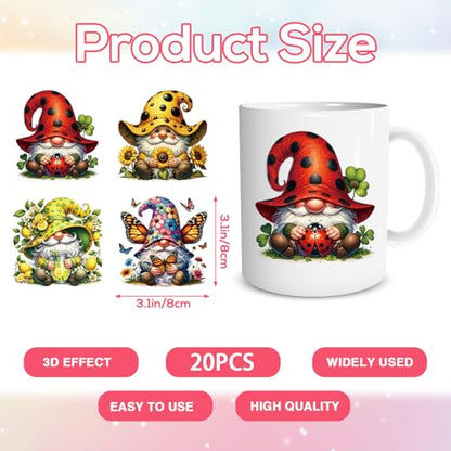 UV DTF Cup Wrap - 20 Pcs Gnome Flower UV DTF Transfers Stickers for 16 OZ Spring Butterfly Waterproof UVDTF Transfer Decals for Glasses Cups Mug DIY Crafts - style: Gnome