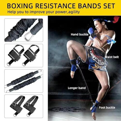 Boxing Resistance Bands, Full Body Physical Workout Trainer | Leg Strength and Agility Speed Trainer, Power Punch Pro for MMA, Volleyball Basketball Football Training Equipment