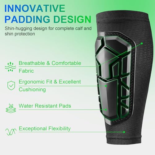 Soccer Shin Guards for Kids Youth, Ski Shin Guard Sleeves for 2-18 Years Old Boys Girls Adults, Protective Gear for Football Soccer, Calf Compression Sleeve with Honeycomb Pads - size: X-Small