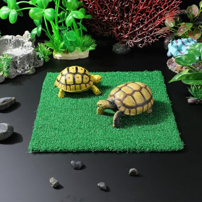 Toyvian 9.83" Turtle Basking Platform Artificial Grass Turf Square Mat, Non-Slip Cuttable Reptile Tank Accessory for Aquatic Turtles, Lizard, Snake, Turtle Tank Accessories & Aquarium Grass Decor